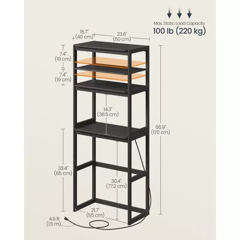 Kitchen Bakers Rack with Power Outlet, 4-Tier Coffee Bar Table with Adjustable Shelf, Mini Fridge Shelf, 15.7 x 23.6 x 66.9 Inches