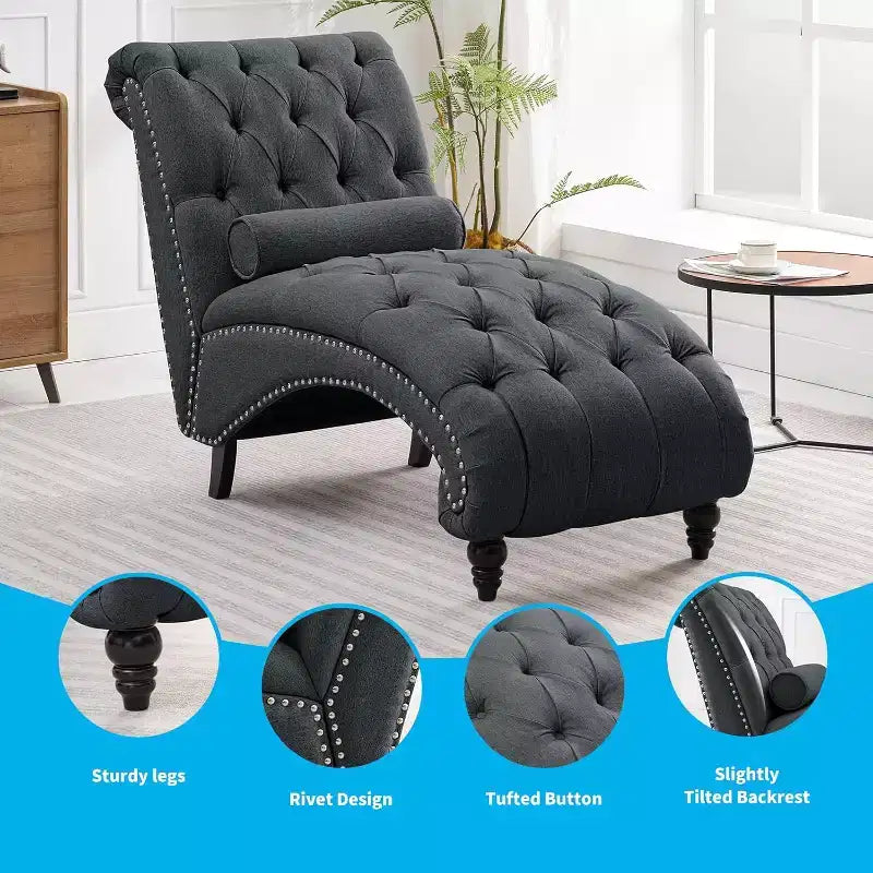 Button-Tufted Chaise Lounge Chair, Sofa Chaise Chair Indoor