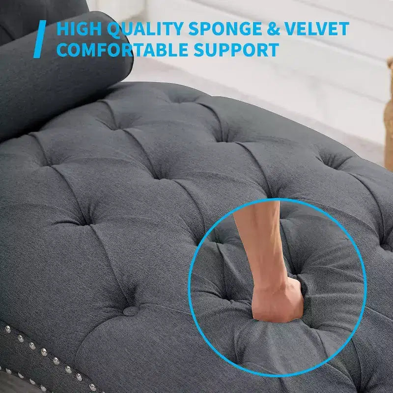 Button-Tufted Chaise Lounge Chair, Sofa Chaise Chair Indoor