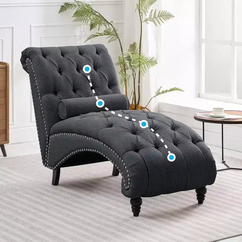 Button-Tufted Chaise Lounge Chair, Sofa Chaise Chair Indoor