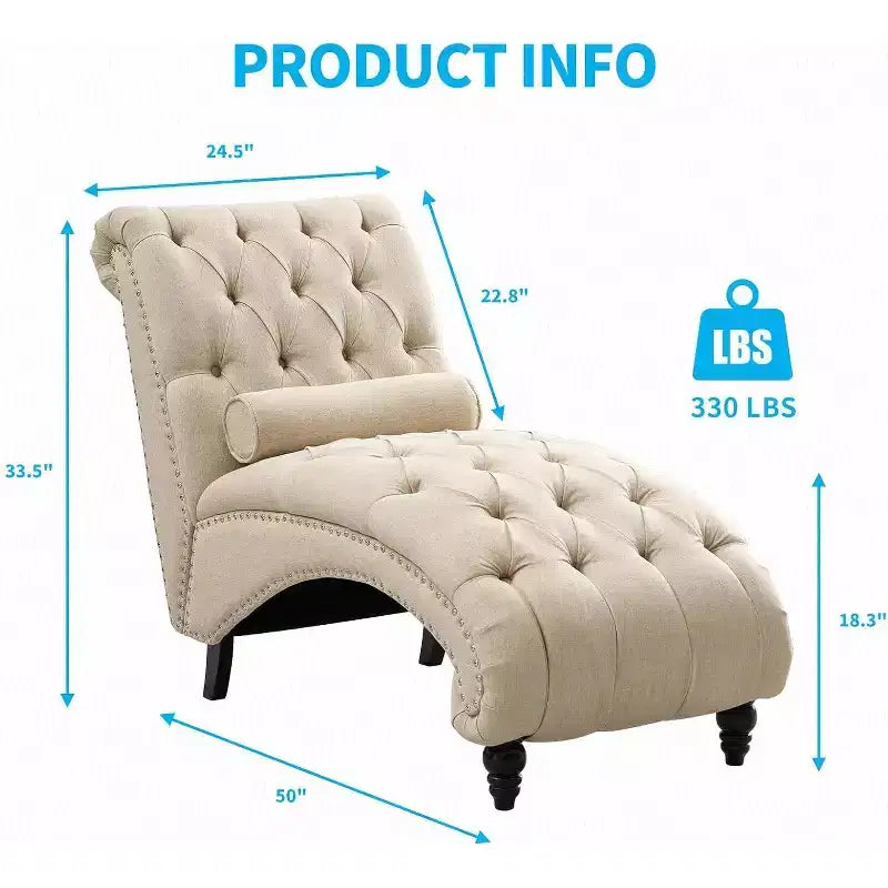 Button-Tufted Chaise Lounge Chair, Sofa Chaise Chair Indoor