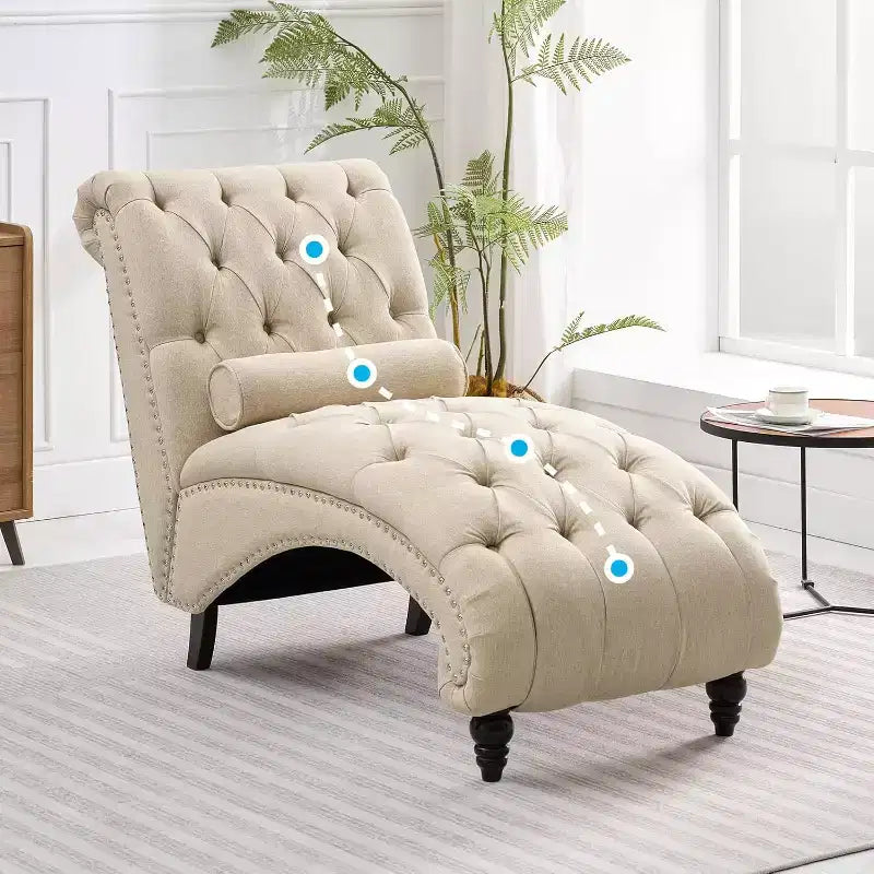 Button-Tufted Chaise Lounge Chair, Sofa Chaise Chair Indoor