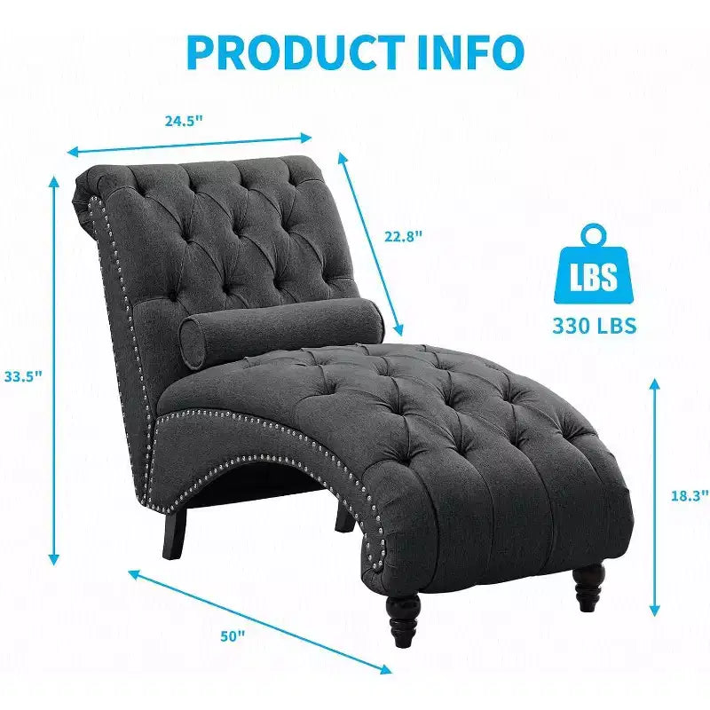 Button-Tufted Chaise Lounge Chair, Sofa Chaise Chair Indoor