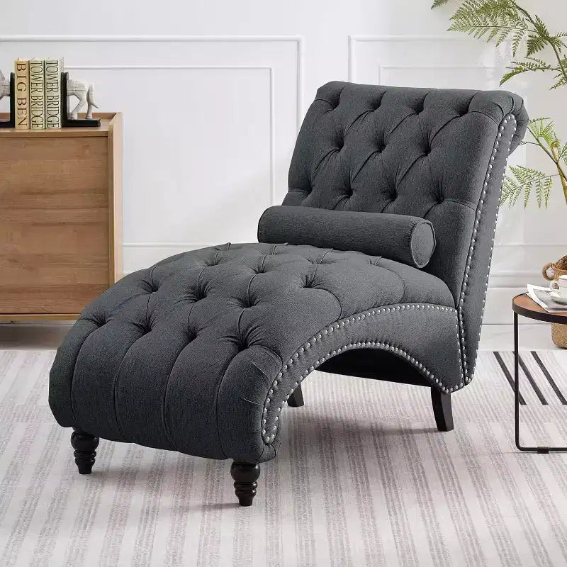 Button-Tufted Chaise Lounge Chair, Sofa Chaise Chair Indoor