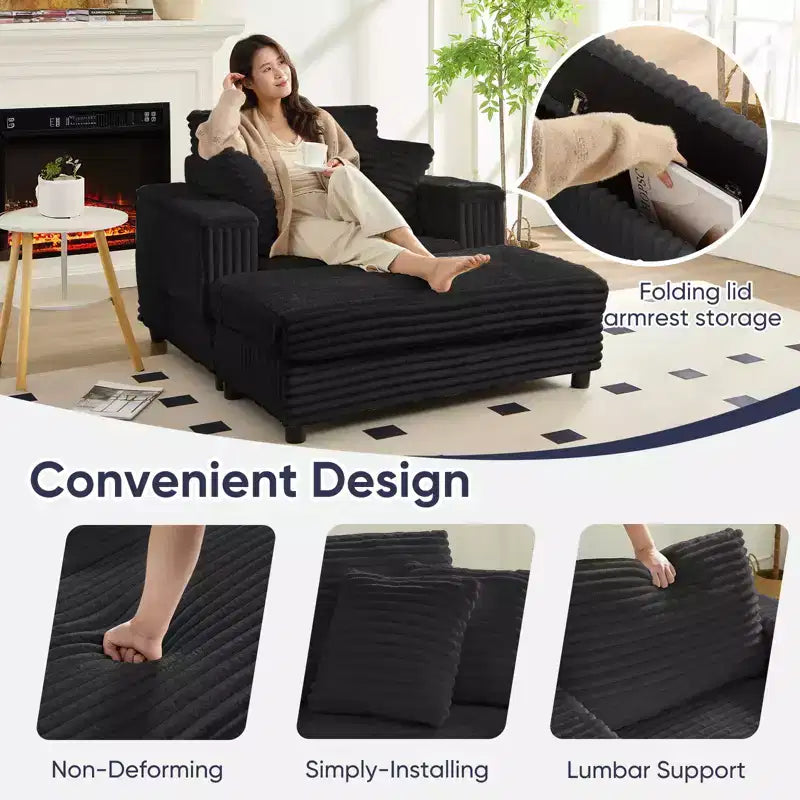 43 W Oversized Chaise Lounge Chair Indoor with Ottoman