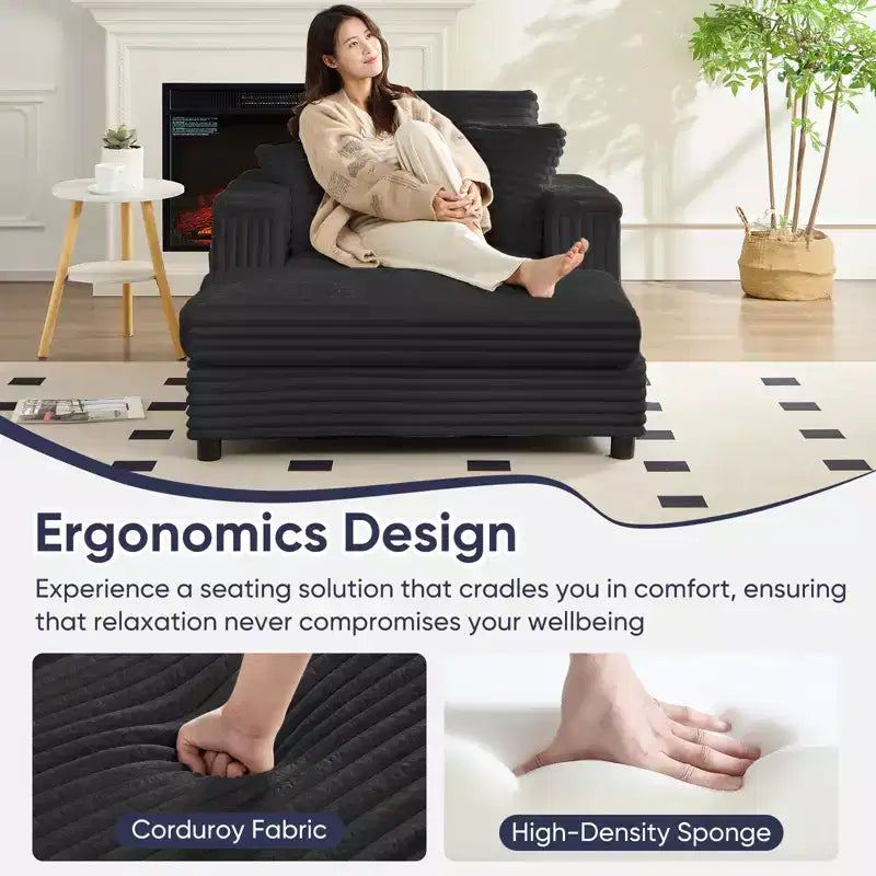 43 W Oversized Chaise Lounge Chair Indoor with Ottoman