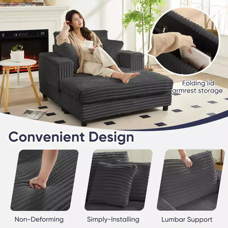 43 W Oversized Chaise Lounge Chair Indoor with Ottoman