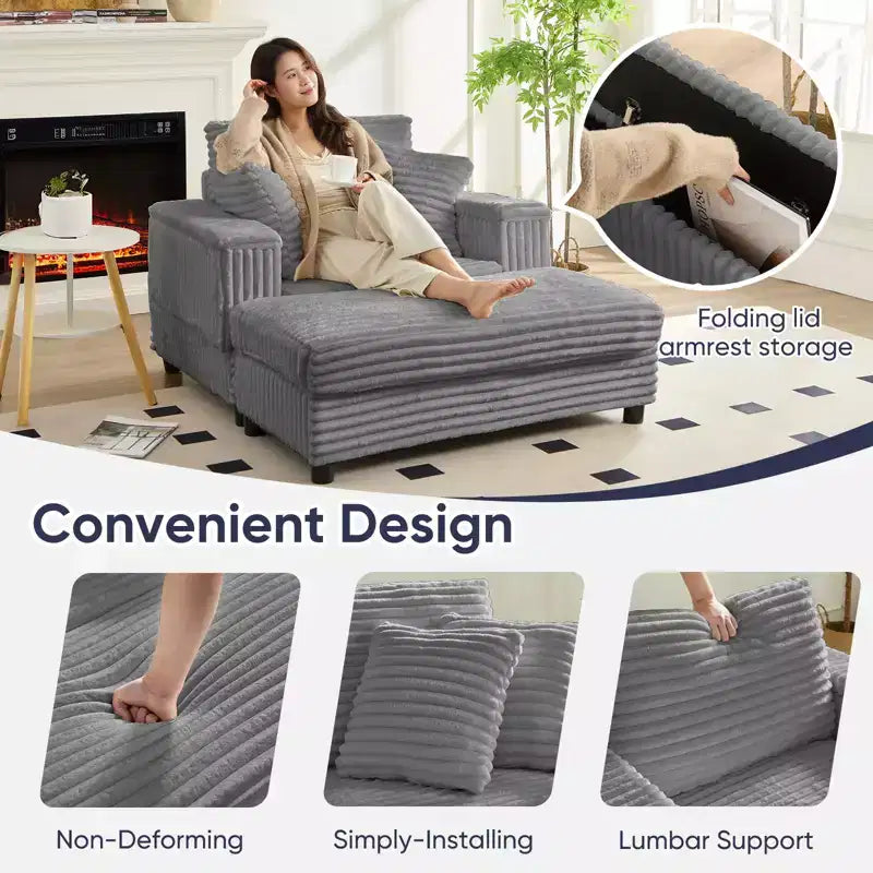 43 W Oversized Chaise Lounge Chair Indoor with Ottoman