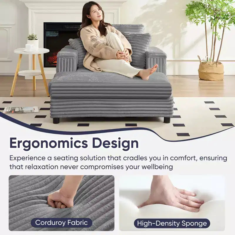 43 W Oversized Chaise Lounge Chair Indoor with Ottoman