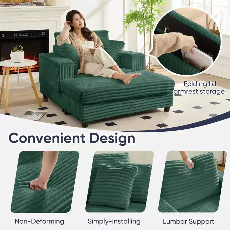 43 W Oversized Chaise Lounge Chair Indoor with Ottoman
