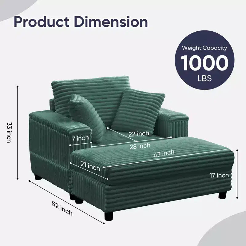 43 W Oversized Chaise Lounge Chair Indoor with Ottoman