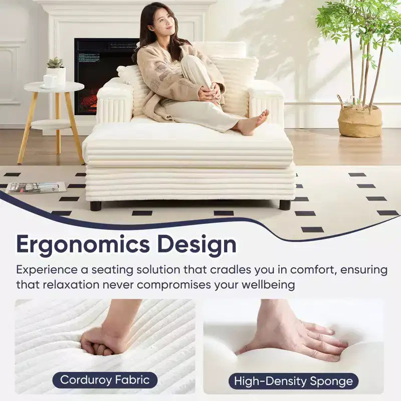 43 W Oversized Chaise Lounge Chair Indoor with Ottoman