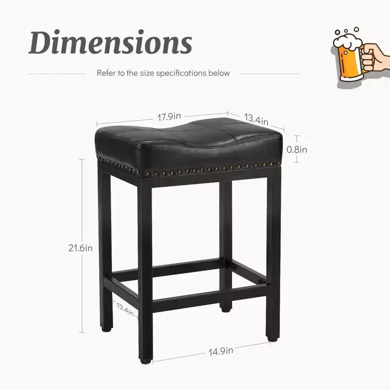 Sturdy Steel Frame Saddle Bar Stools, 2-Piece Set for Kitchen Use