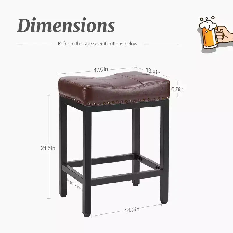 Sturdy Steel Frame Saddle Bar Stools, 2-Piece Set for Kitchen Use