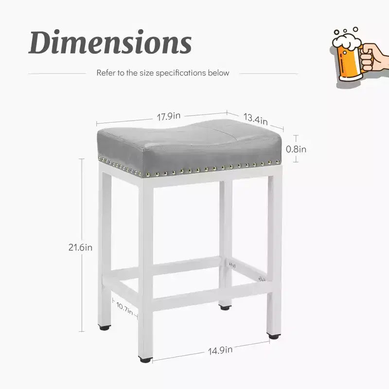Sturdy Steel Frame Saddle Bar Stools, 2-Piece Set for Kitchen Use