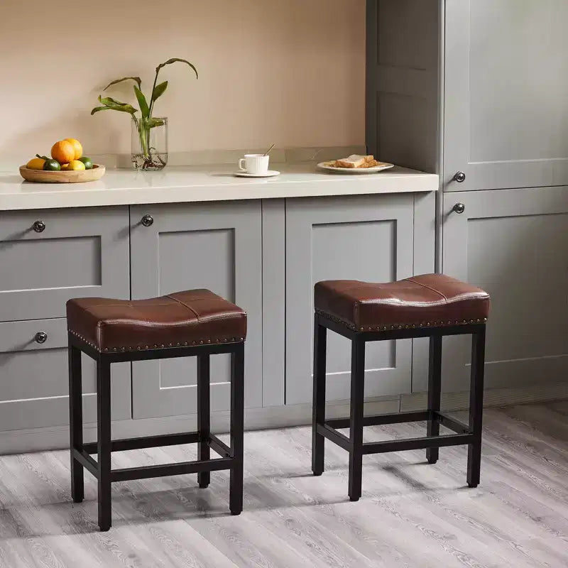 Sturdy Steel Frame Saddle Bar Stools, 2-Piece Set for Kitchen Use