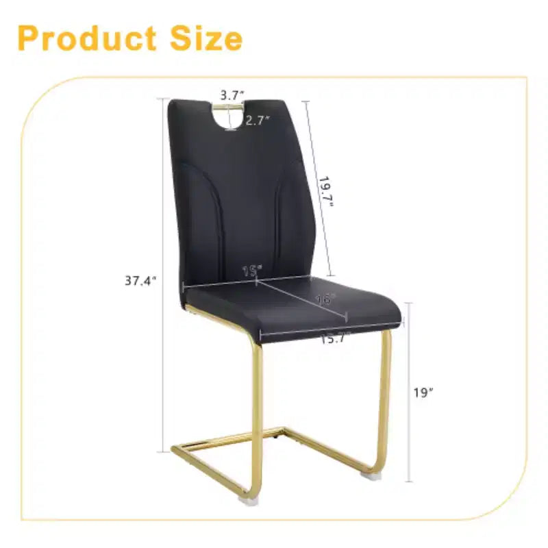 Chic Set of 4 Black PU Dining Chairs, Gold Legs for Diverse Rooms