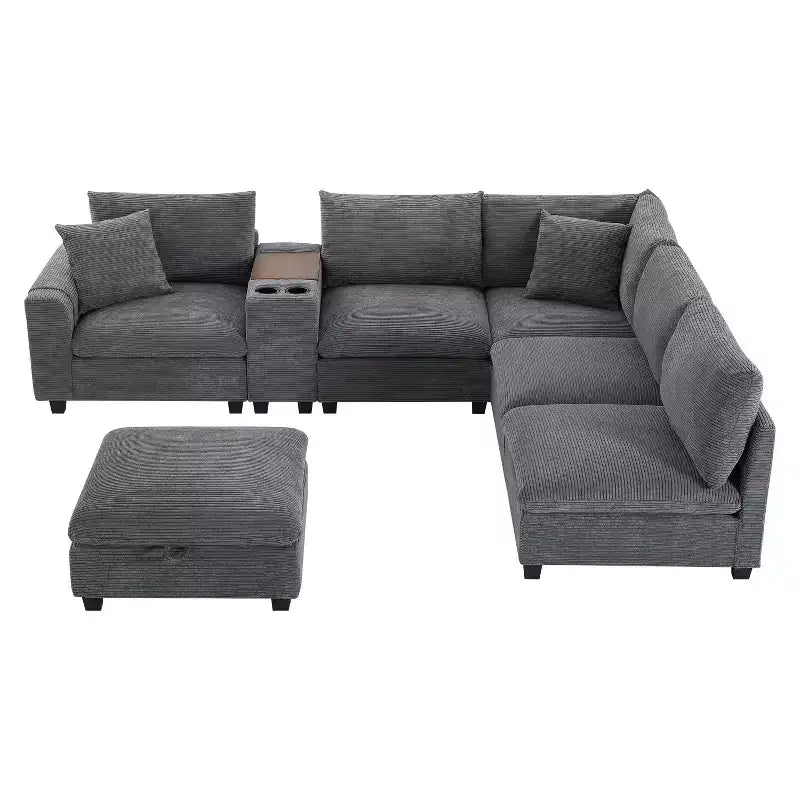 Modern Chenille 4-seat Sectional Sofa with Ottoman, L-Shaped Cloud Couch Set with Throw Pillows