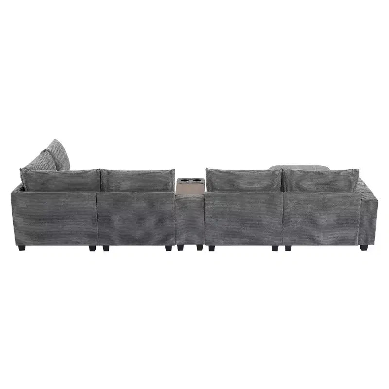 Modern Chenille 4-seat Sectional Sofa with Ottoman, L-Shaped Cloud Couch Set with Throw Pillows