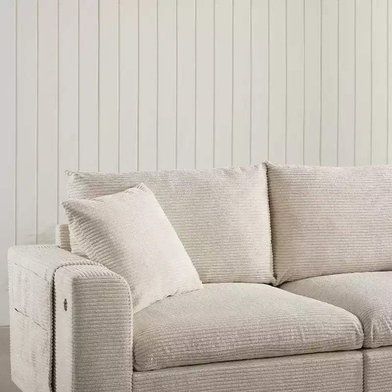 Modern Chenille 4-seat Sectional Sofa with Ottoman, L-Shaped Cloud Couch Set with Throw Pillows