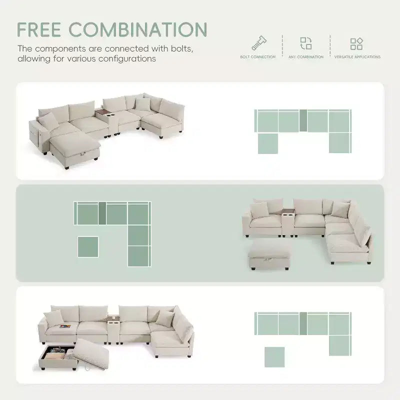 Modern Chenille 4-seat Sectional Sofa with Ottoman, L-Shaped Cloud Couch Set with Throw Pillows