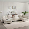 Modern Chenille 4-seat Sectional Sofa with Ottoman, L-Shaped Cloud Couch Set with Throw Pillows