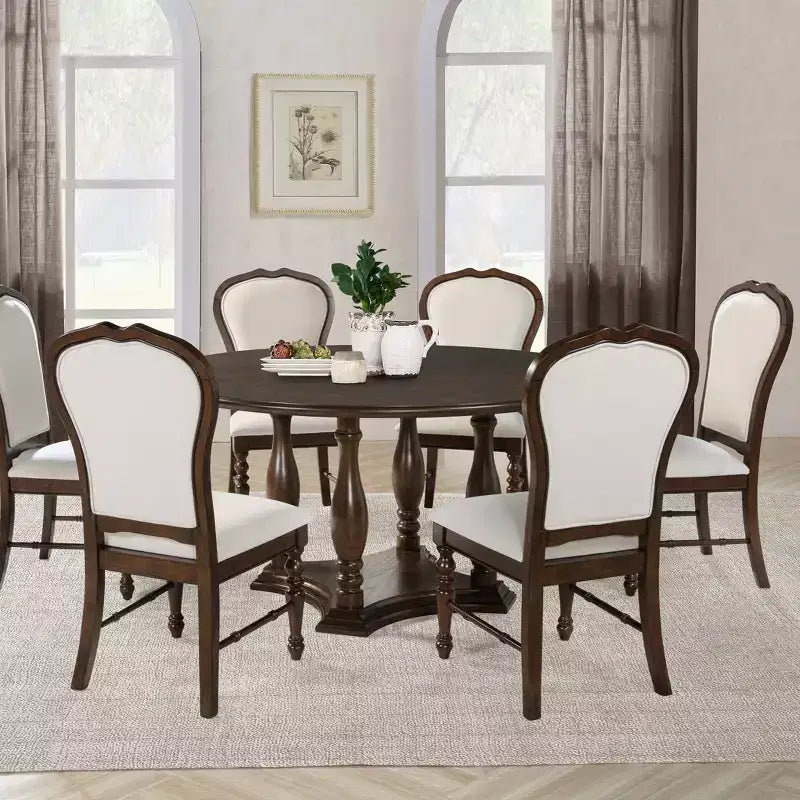 Bennett Upholstered Fabric and Wood Dining Chairs with Rounded Backs and Turned Legs (Set of 2)