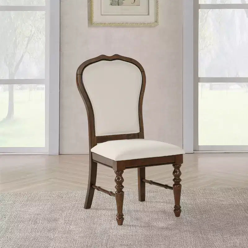 Bennett Upholstered Fabric and Wood Dining Chairs with Rounded Backs and Turned Legs (Set of 2)