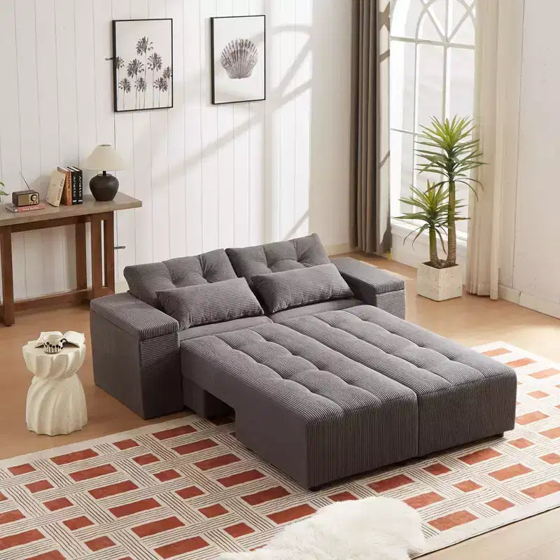 3-in-1 Convertible Sleeper & Sectional Sofa with 4 Storage Compartments for Living Room - Corduroy with 4 Pillows
