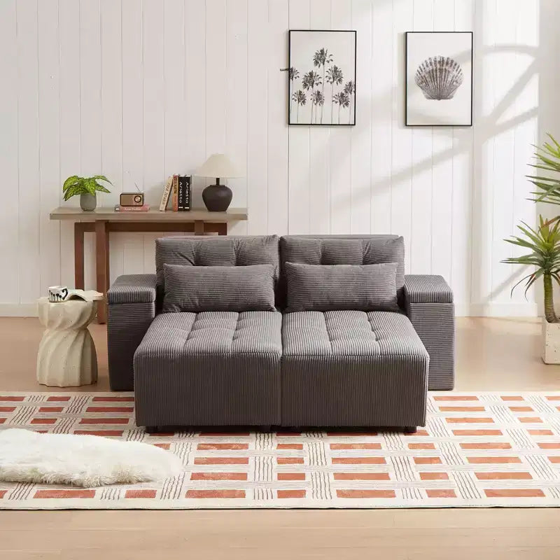 3-in-1 Convertible Sleeper & Sectional Sofa with 4 Storage Compartments for Living Room - Corduroy with 4 Pillows