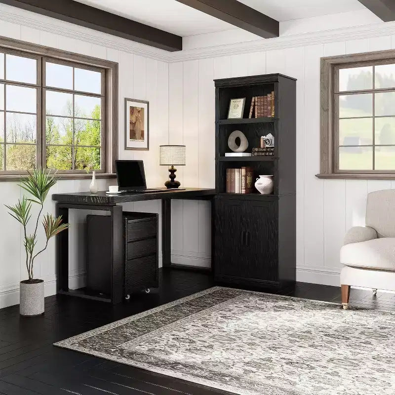 Farmhouse Bookcases with Doors, 5 Tier Bookshelf with Storage, Wooden Storage Cabinet