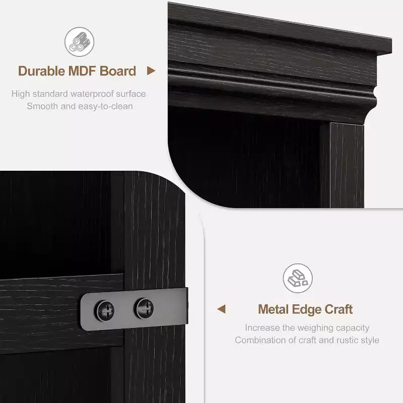 Farmhouse Bookcases with Doors, 5 Tier Bookshelf with Storage, Wooden Storage Cabinet