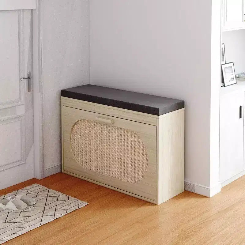 | Real Rattan Upholstered Storage Bench