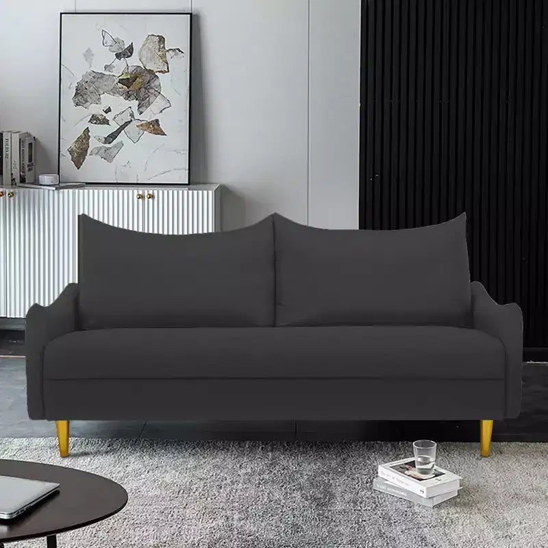 67 Modern Loveseat - Curved Arms & Back, Removable Washable Back Covers, Gold Metal Legs