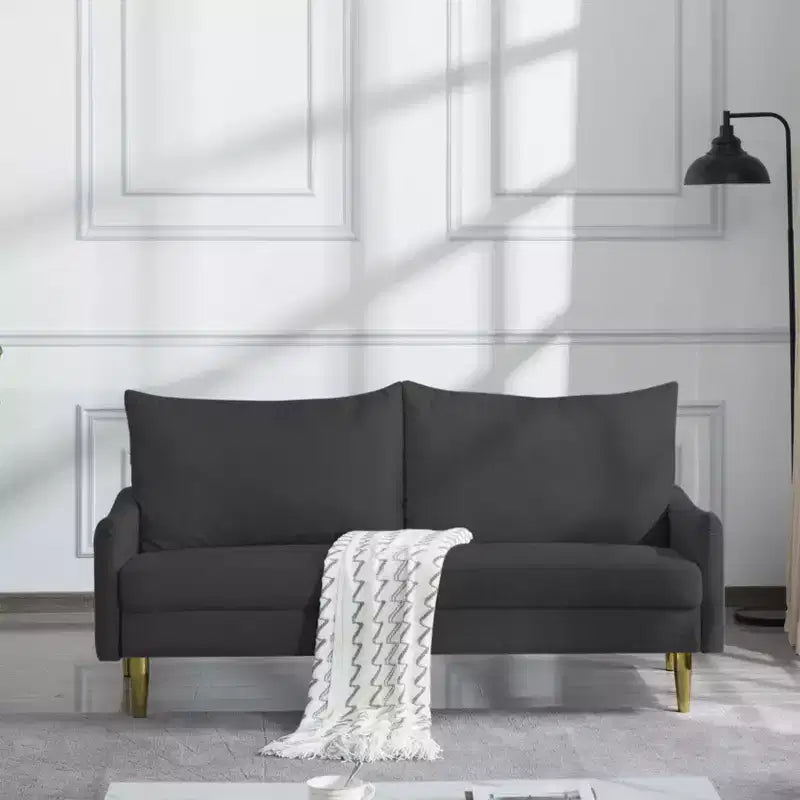 67 Modern Loveseat - Curved Arms & Back, Removable Washable Back Covers, Gold Metal Legs
