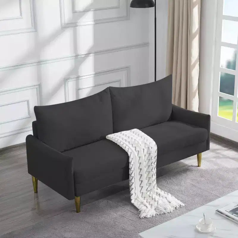67 Modern Loveseat - Curved Arms & Back, Removable Washable Back Covers, Gold Metal Legs