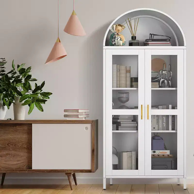 73 Tall Arched Pantry Cabinet,Versatile Cupboard with Glass Door, 2 Adjustable Shelves & Drawers,Modern Farmhouse Arched Bookcase