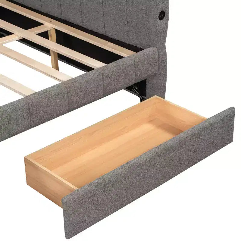 Queen Size Platform Bed, Upholstered Storage Bed Frame with USB Ports and 2 Drawers/Trundle