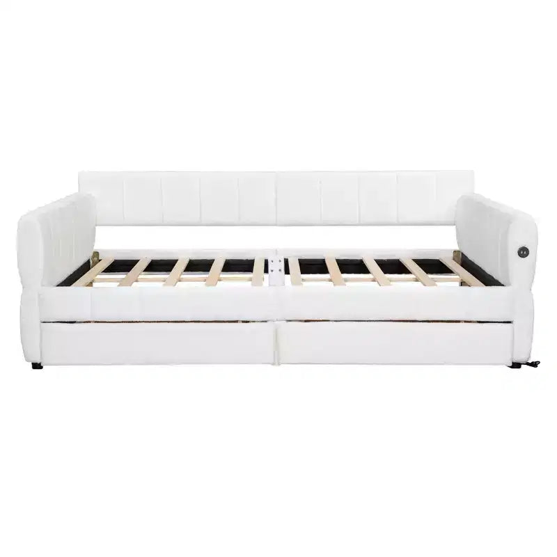 Queen Size Platform Bed, Upholstered Storage Bed Frame with USB Ports and 2 Drawers/Trundle