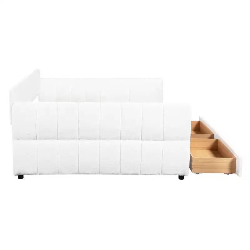 Queen Size Platform Bed, Upholstered Storage Bed Frame with USB Ports and 2 Drawers/Trundle