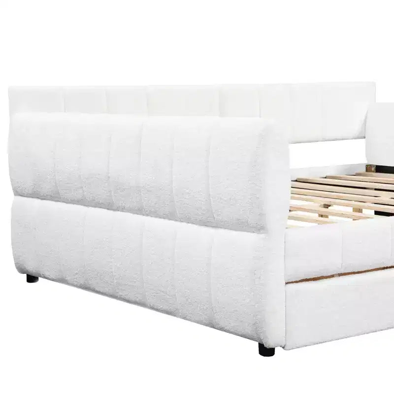 Queen Size Platform Bed, Upholstered Storage Bed Frame with USB Ports and 2 Drawers/Trundle