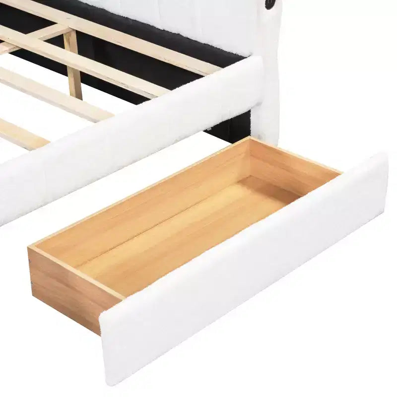 Queen Size Platform Bed, Upholstered Storage Bed Frame with USB Ports and 2 Drawers/Trundle