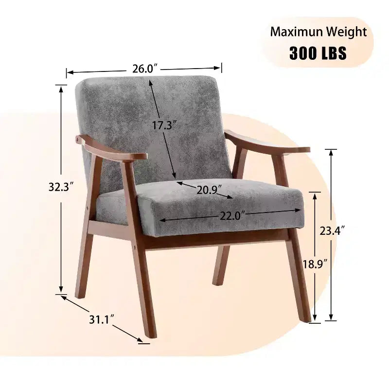 Accent Chairs for Bedroom, Mid-Century Modern Chair, Solid Wood Frame, Accent Chair Extra-Thick Backrest, Wingback Chair, Reading Room