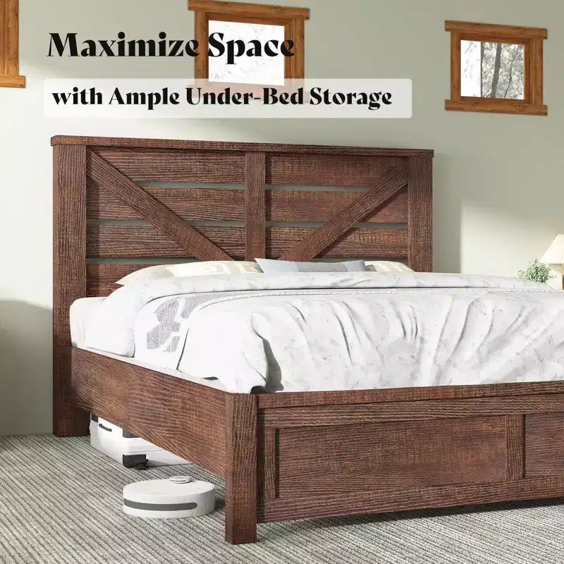 Farmhouse Bed Frame with 49.2 Barn Door Headboard