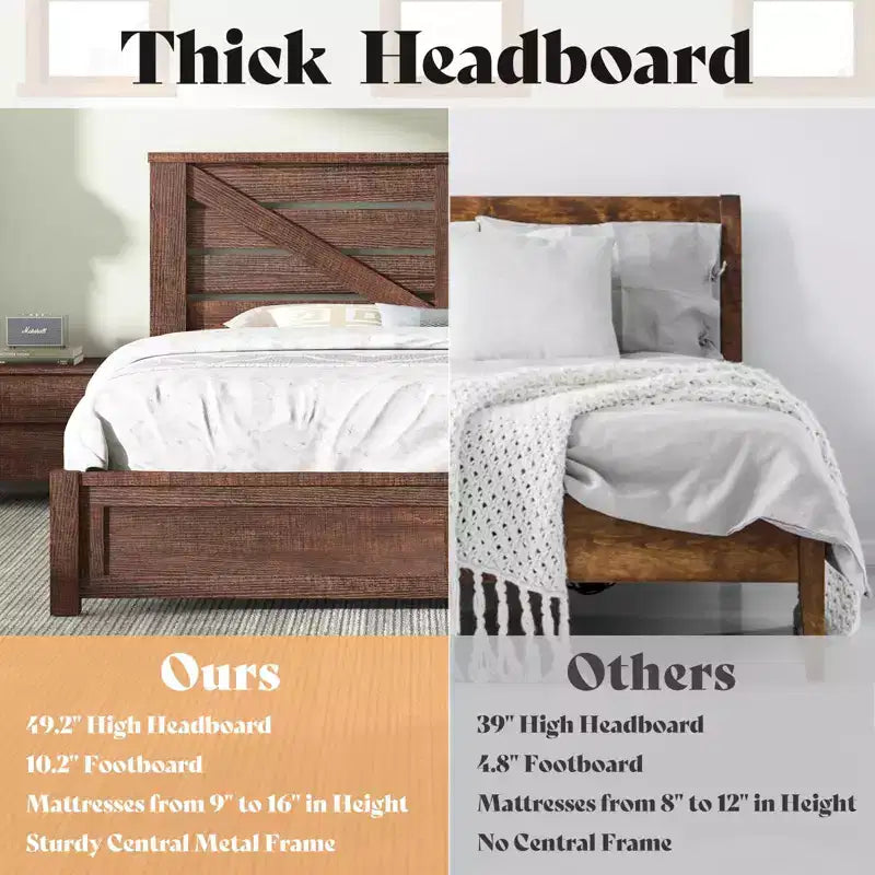 Farmhouse Bed Frame with 49.2 Barn Door Headboard