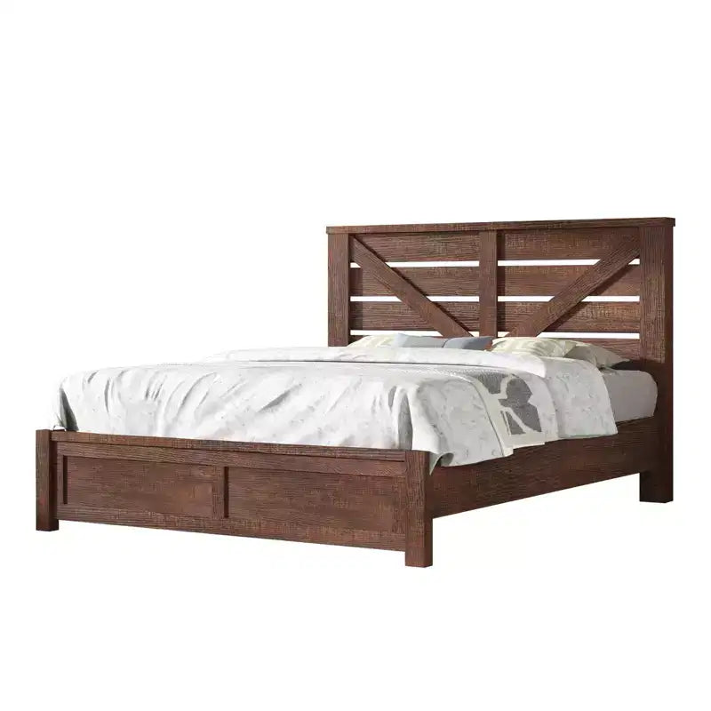 Farmhouse Bed Frame with 49.2 Barn Door Headboard