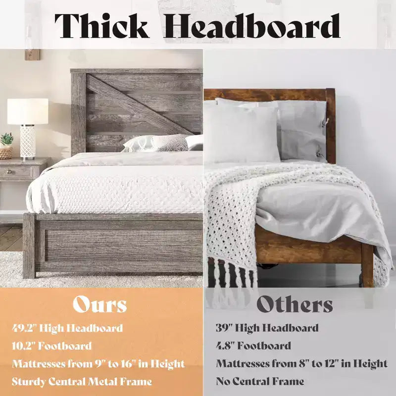 Farmhouse Bed Frame with 49.2 Barn Door Headboard
