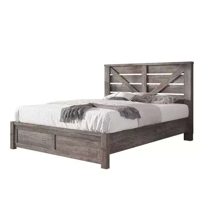 Farmhouse Bed Frame with 49.2 Barn Door Headboard