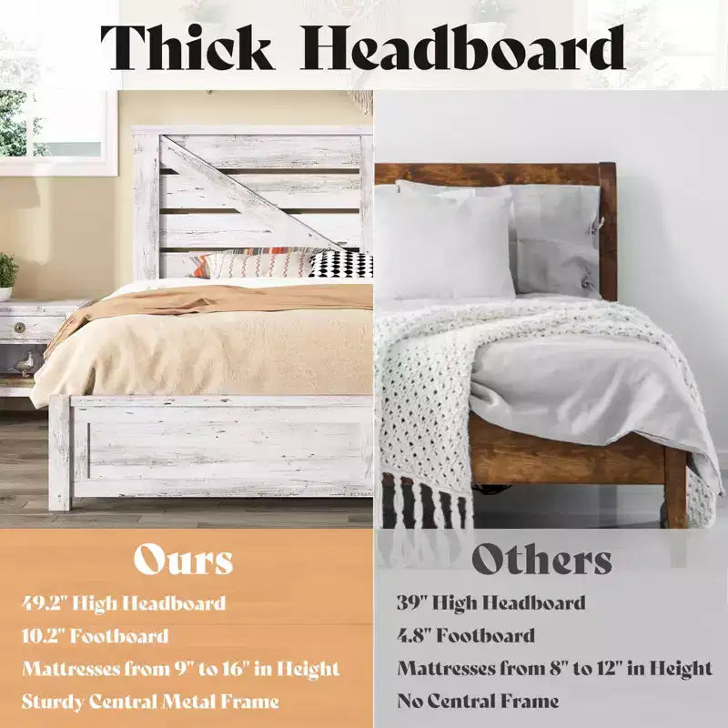 Farmhouse Bed Frame with 49.2 Barn Door Headboard
