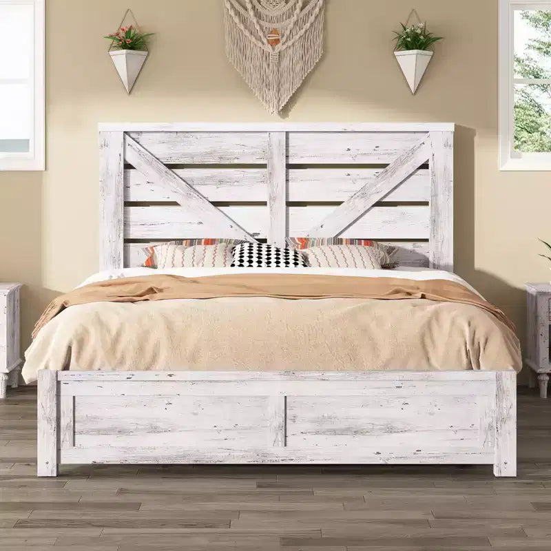 Farmhouse Bed Frame with 49.2 Barn Door Headboard